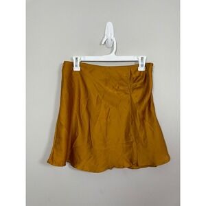 NWT Free People Satin Ruched Mini Skirt in Yellow Size 6 Dainty Feminine Spring